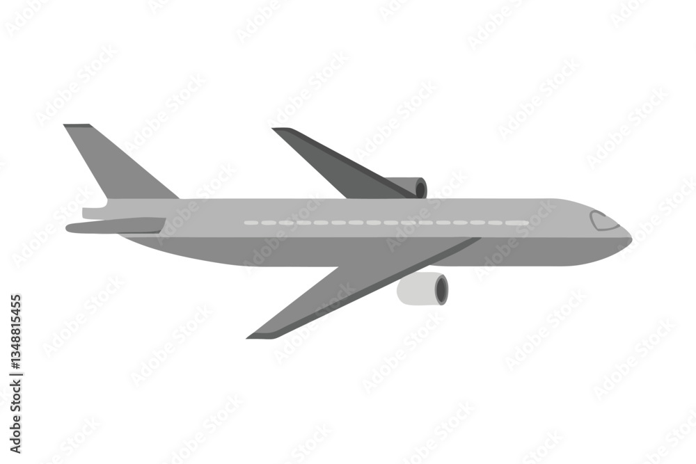 Isolated Gray Airplane Illustration, Jet with Wings, Tail, & Engine, Isolated Plane Isolated Gray Airplane Illustration, Jet with Wings, Tail, & Engine, Isolated Plane