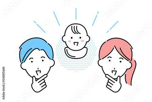 赤ちゃんを授かった若い夫婦のイメージイラスト