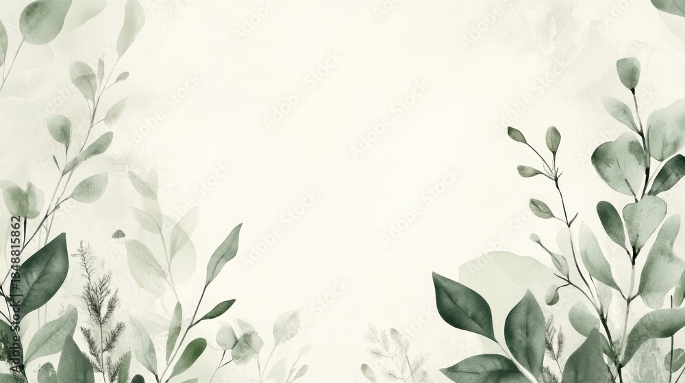 Abstract botanical illustration, delicate leaves, pale background, graphic design, print Abstract botanical illustration, delicate leaves, pale background, graphic design, print