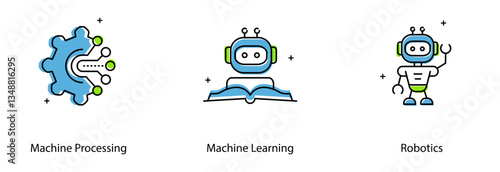Machine Learning AI Automation Robotics Process Intelligent System Vector Icon Set