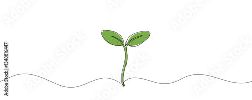 sprout continuous one line drawing. Seeds sprouting in the ground. Growth, seedling, gardening concept one line. Plant growth process Vector illustration.