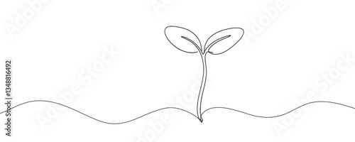 sprout continuous one line drawing. Seeds sprouting in the ground. Growth, seedling, gardening concept one line. Plant growth process Vector illustration.
