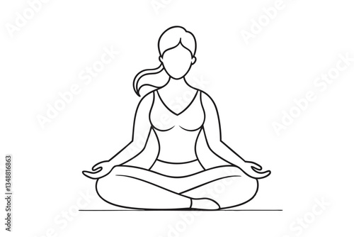 Linear Woman Sitting in Lotus Position with Hands on Knees Meditative Pose