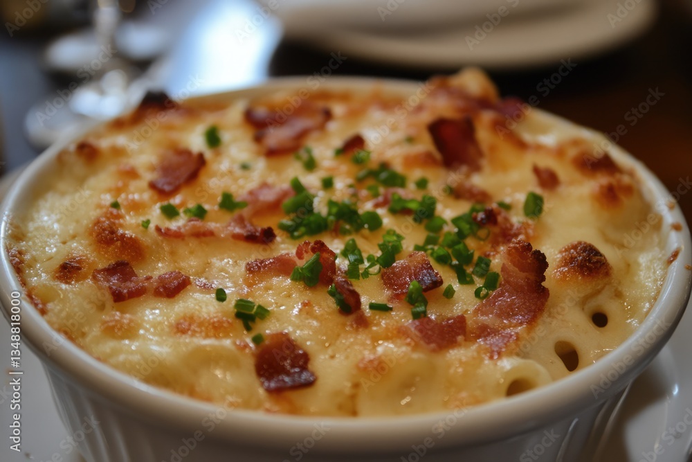 Mac And Cheese With Bacon. Delicious Pasta with Melted Cheese and Crispy Bacon Mac And Cheese With Bacon. Delicious Pasta with Melted Cheese and Crispy Bacon