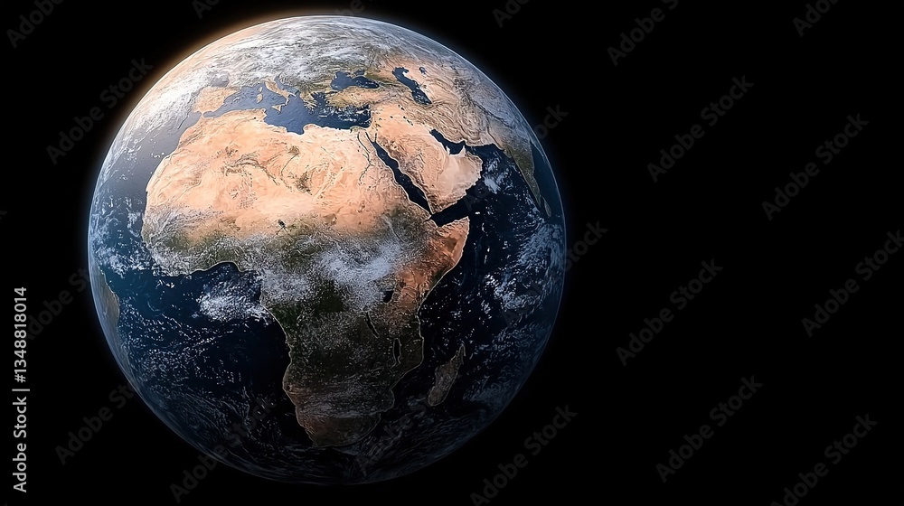 Fototapeta premium Earth's continents and oceans, sunlight illuminating