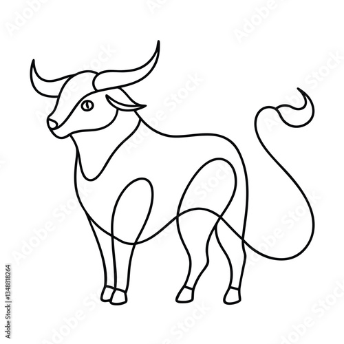 Minimalist Bull Black Outline Design of a Farm Animal With Long Horns