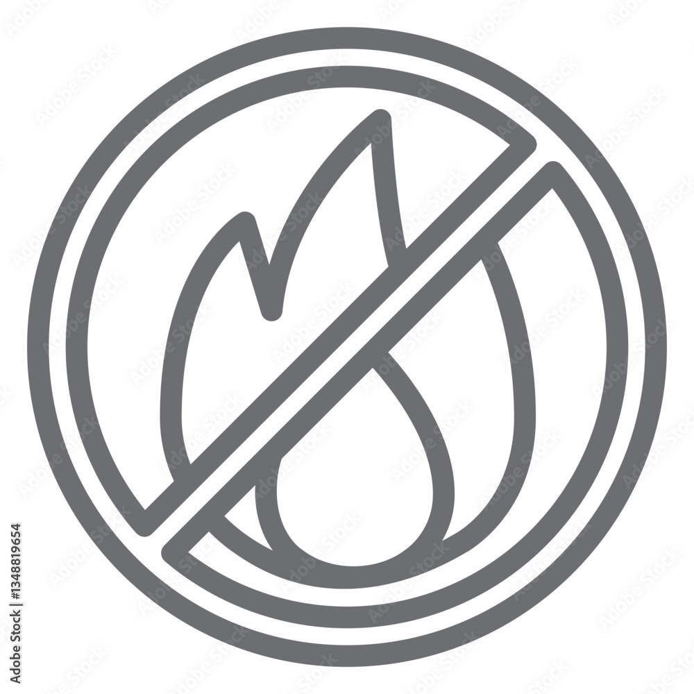 Flame, burning fire ban line icon, prohibited elements concept. Vector graphics. Open fire flame forbidden sign on white background, outline style icon for mobile or web design. Flame, burning fire ban line icon, prohibited elements concept. Vector graphics. Open fire flame forbidden sign on white background, outline style icon for mobile or web design.