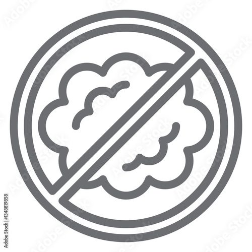 Cloud of smoke ban line icon, prohibited elements concept. Vector graphics. Smog cloud, pollution forbidden sign on white background, outline style icon for mobile or web design.
