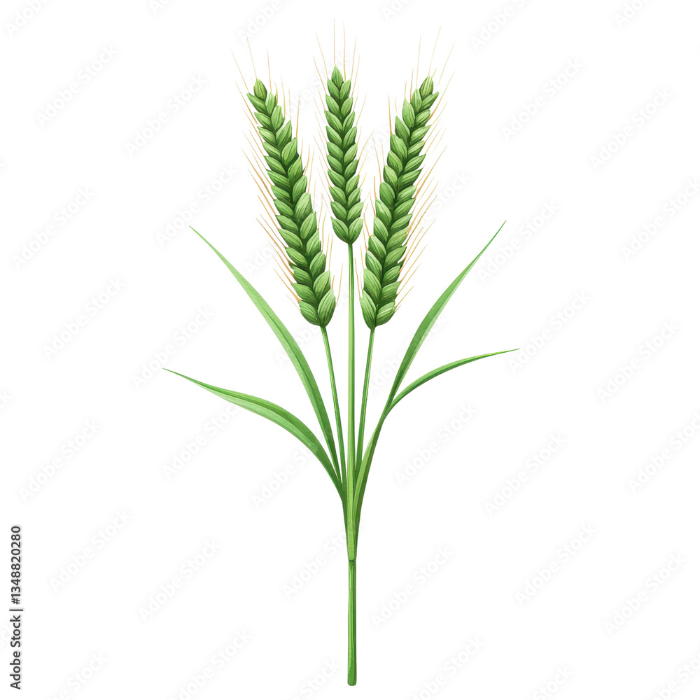 Illustration of green wheat ears on a transparent background. Concept of agriculture, harvest, and grain. Illustration of green wheat ears on a transparent background. Concept of agriculture, harvest, and grain.