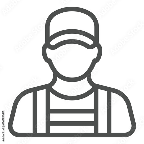 Technician with uniform line icon, car service concept. Vector graphics. Car mechanic repair man avatar sign on white background, outline style icon for mobile or web design.