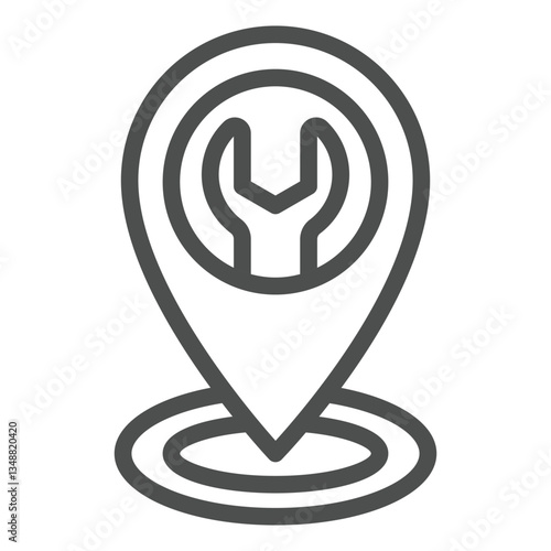 Location map pin with wrench line icon, car service concept. Vector graphics. Wrench tool geo navigation mark sign on white background, outline style icon for mobile or web design.