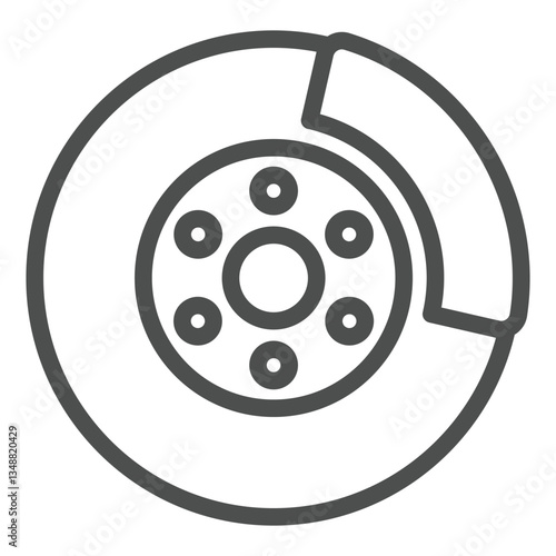 Wheel brake disc line icon, car service concept. Vector graphics. Automobile brake system part sign on white background, outline style icon for mobile or web design.