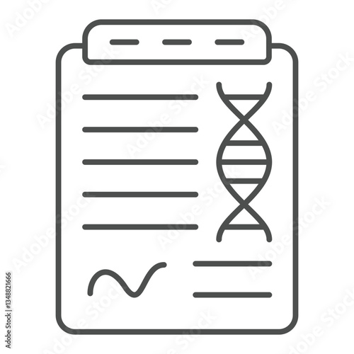 DNA test document thin line icon, genetic research concept. Vector graphics. Laboratory paper with DNA chain sign on white background, outline style icon for mobile or web design.