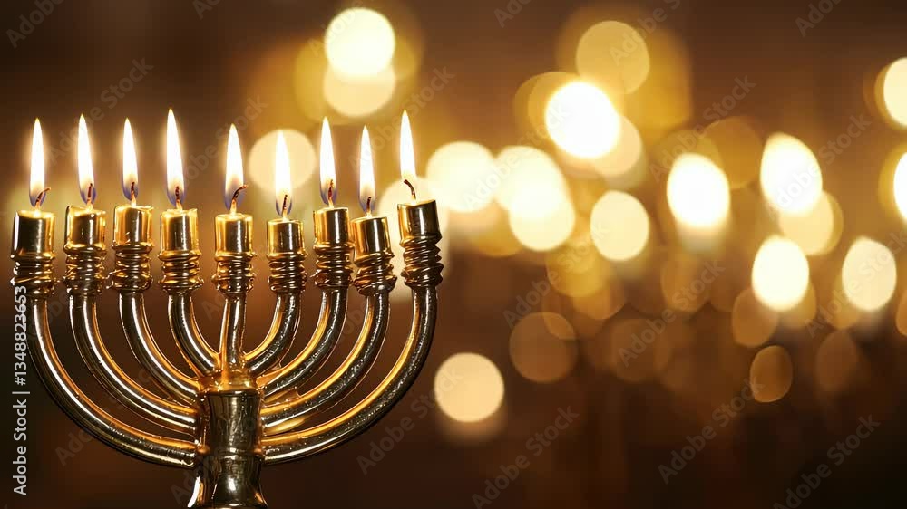Hanukkah Menorah with Glowing Candles and Bokeh Lights Hanukkah Menorah with Glowing Candles and Bokeh Lights
