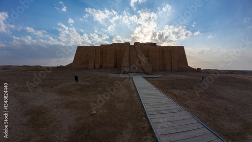 Tableau sur toile Ancient Ziggurat with Wooden Pathway