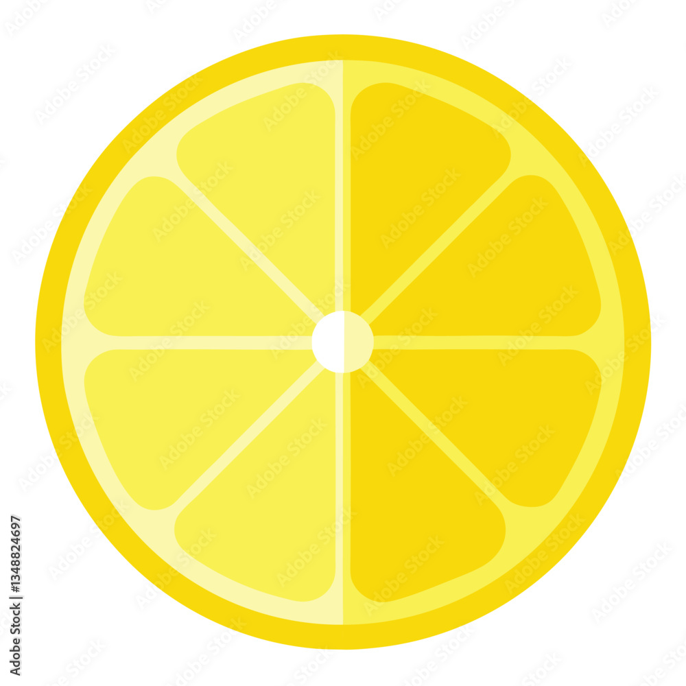 Simple Flat Design of a Yellow Lemon Slice, Citrus Fruit on Clean White Background Simple Flat Design of a Yellow Lemon Slice, Citrus Fruit on Clean White Background