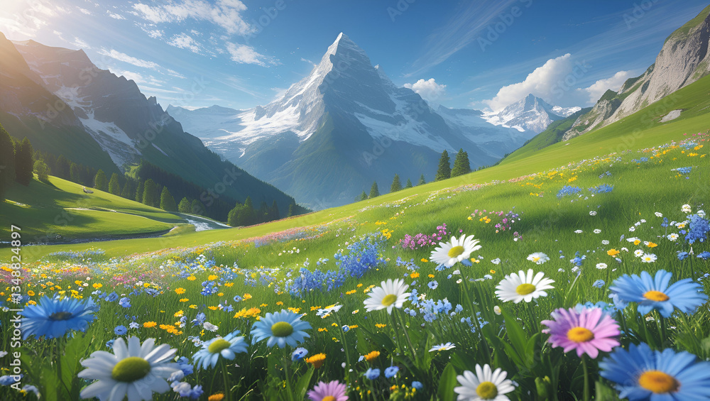 Fototapeta premium alpine meadow with flowers