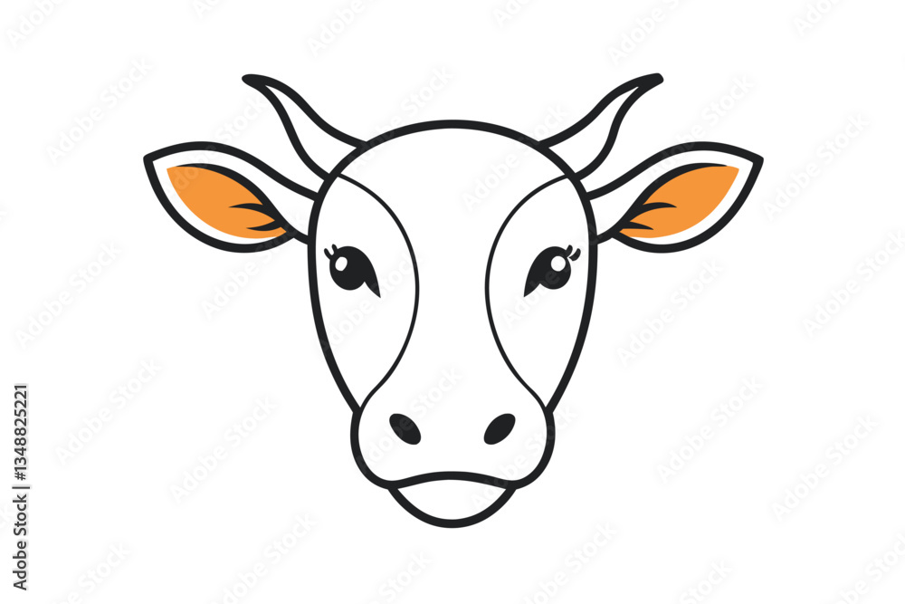 custom made wallpaper toronto digitalSmiling Cartoon Cow Face with Orange Accents and Bold Black Outline Art