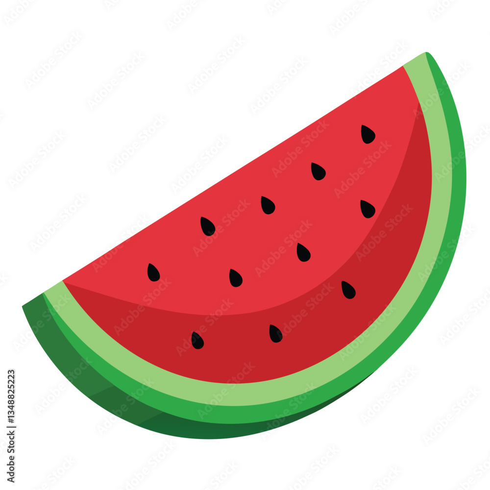 Slice of Cartoon Watermelon with Seeds, Red and Green, Fresh Ripe Fruit, Flat Design Slice of Cartoon Watermelon with Seeds, Red and Green, Fresh Ripe Fruit, Flat Design
