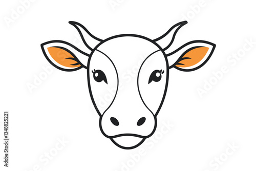 Smiling Cartoon Cow Face with Orange Accents and Bold Black Outline Art