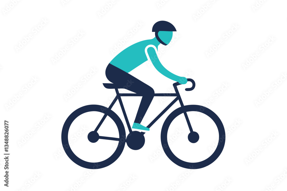 Fototapeta premium Stylish Silhouette Person Biking with Helmet on Bicycle, Modern Design Elements