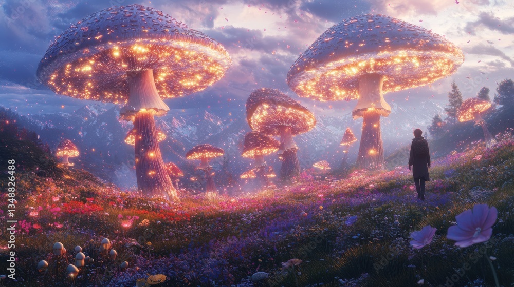 Surreal glowing mushrooms in a dreamlike landscape Surreal glowing mushrooms in a dreamlike landscape