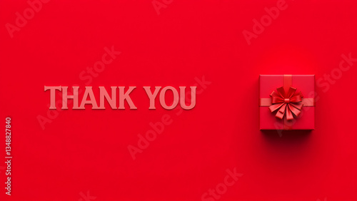 Bold Red Thank You Typography with Decorative Gift Box in Coral and Red Tones