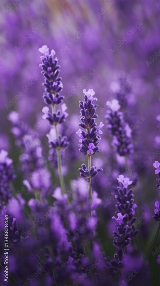 Obraz premium Close-up of purple lavender flowers in a field