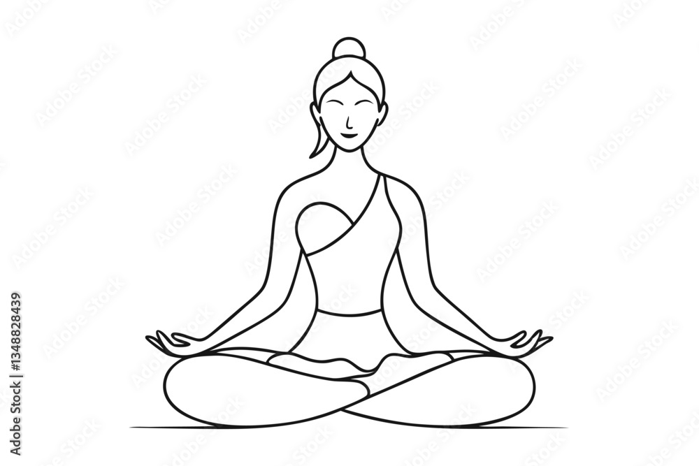 Woman Meditating Lotus Position, Line Art, Minimalist Design, Black and White, Relaxing Woman Meditating Lotus Position, Line Art, Minimalist Design, Black and White, Relaxing