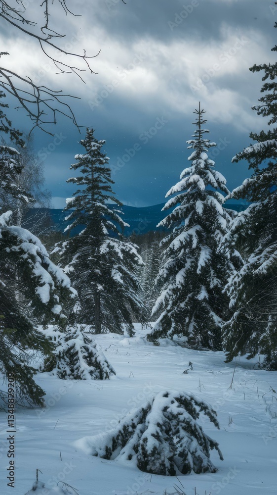 Spruce tree forest covered by snow in winter landscape Spruce tree forest covered by snow in winter landscape