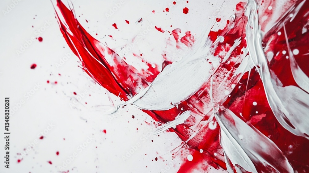 Fototapeta premium Red and white abstract paint splash, art background
