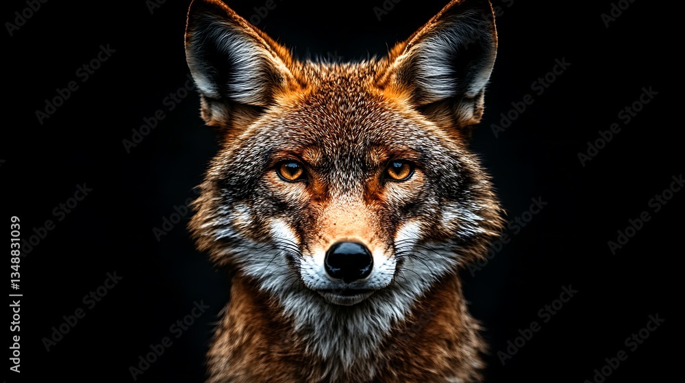 Fototapeta premium A striking portrait of a wild fox with piercing golden eyes