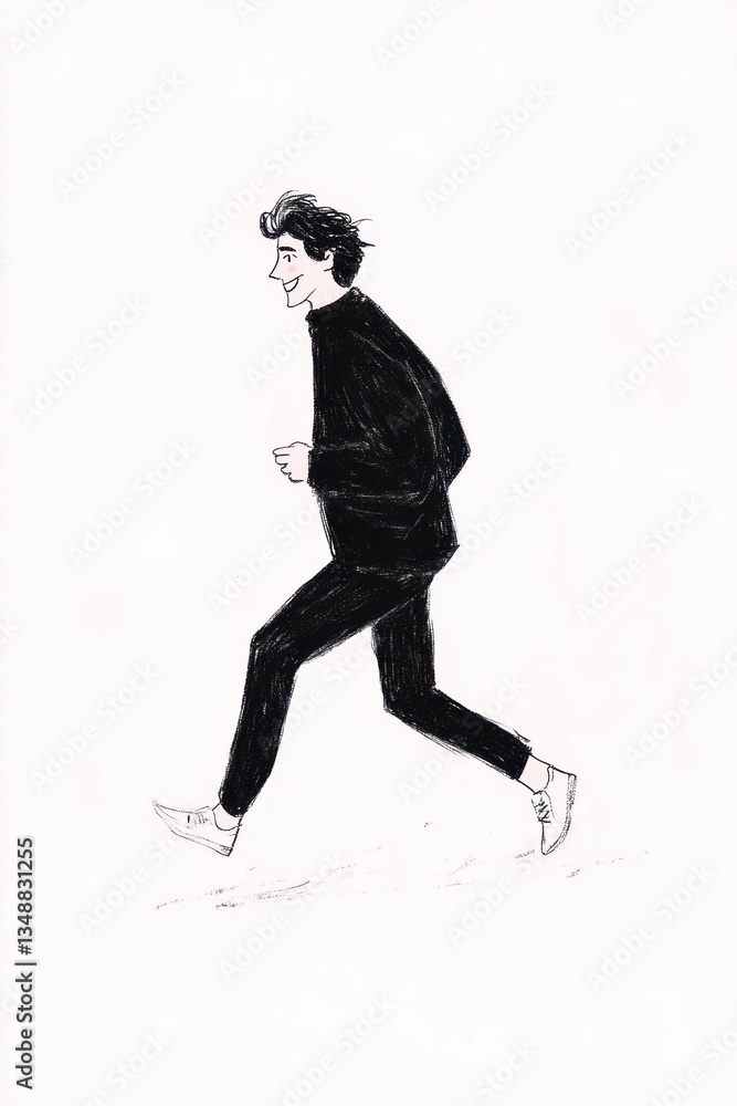 A happy man running illustration drawing person. A happy man running illustration drawing person.