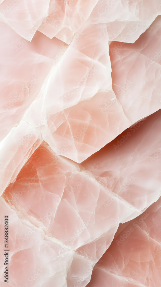 Fototapeta premium Delicate pale pink quartz layers form a dreamy, mineral-inspired phone wallpaper with natural cracks and translucence.