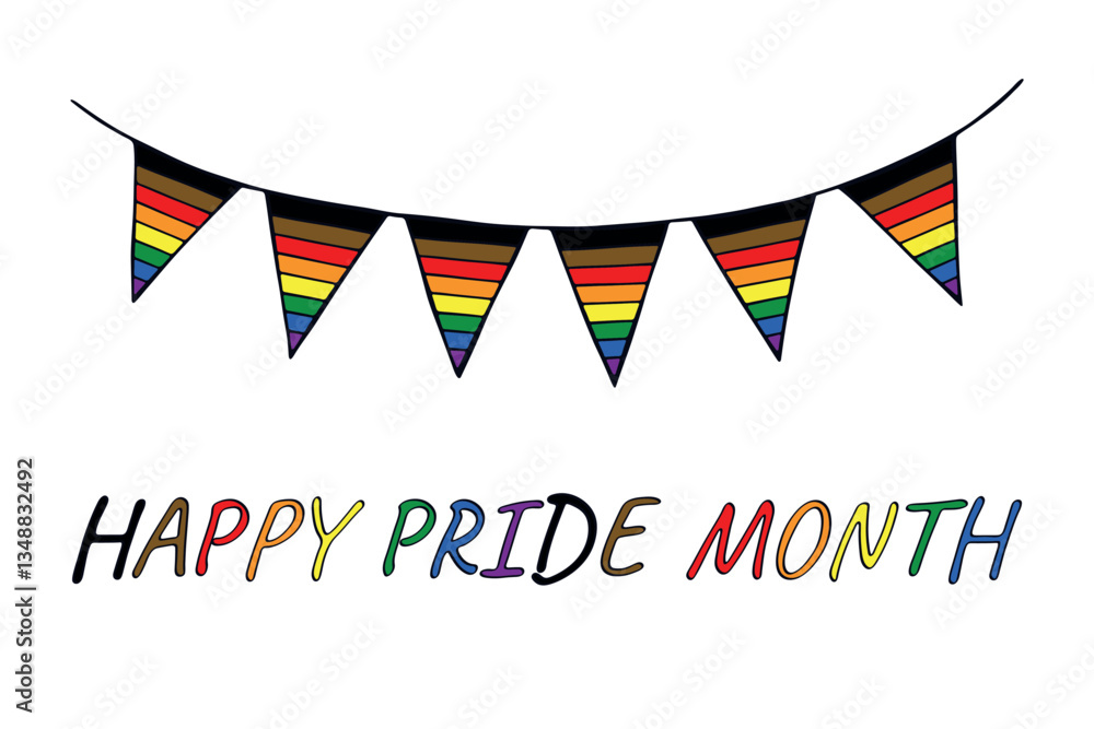 Obraz premium Colorful garland Gay pride flag Happy pride day LGBTQIA community Pride Month Vector hand drawn doodle for posters, stickers, logo, cards