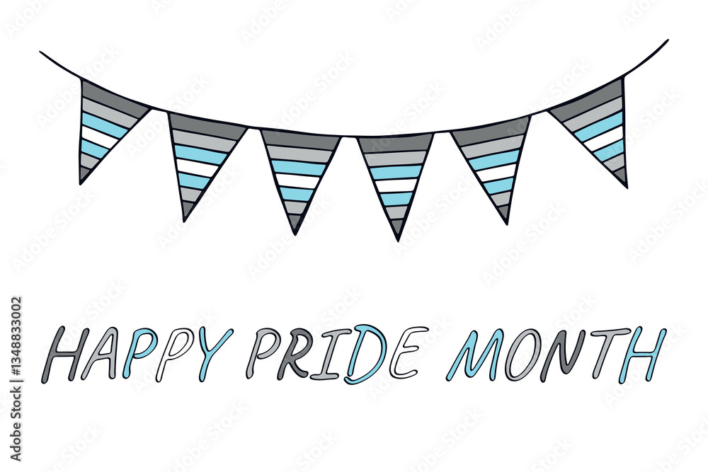 Obraz premium Colorful garland Demiboy pride flag Happy pride day LGBTQIA community Pride Month Vector hand drawn doodle for posters, stickers, logo, cards