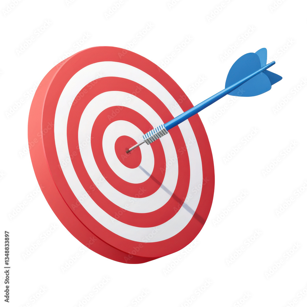 3D minimalistic target icon with red rings and blue dart in center, symbolizing precision and success. design is simple yet effective, conveying sense of achievement 3D minimalistic target icon with red rings and blue dart in center, symbolizing precision and success. design is simple yet effective, conveying sense of achievement