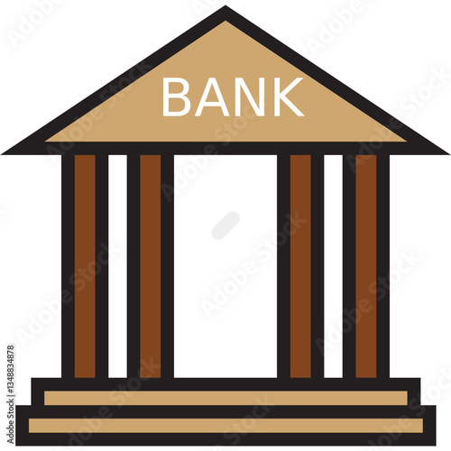 Courthouse Icon – Color Outline Style – Legal Building, Judicial Symbol

