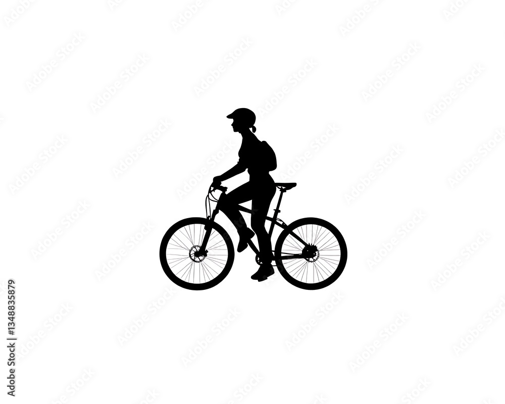 Fototapeta premium A silhouetted person riding a bicycle across a blank white background