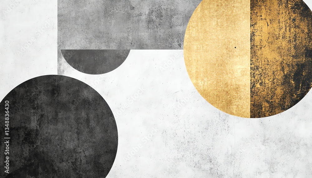 Abstract Geometric Art Featuring Circles and Rectangles in Gray and Gold Abstract Geometric Art Featuring Circles and Rectangles in Gray and Gold