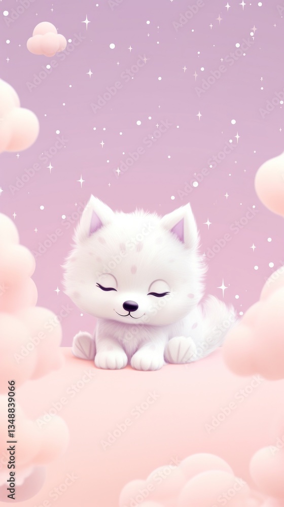 Naklejka premium Cute Wolf dreamy wallpaper animal cartoon mammal.