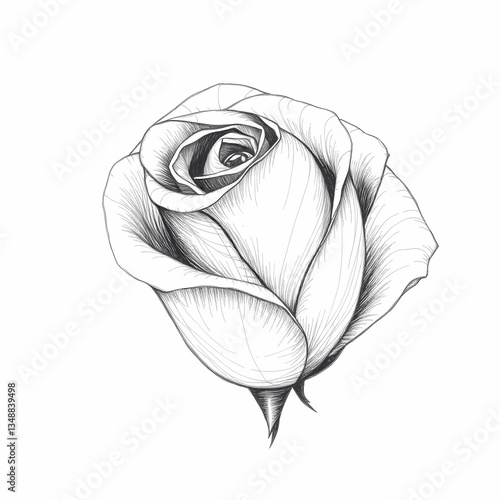 Elegant Rose: A delicate rose blossom in full bloom, rendered in monochrome pencil, a classic symbol of love and beauty.