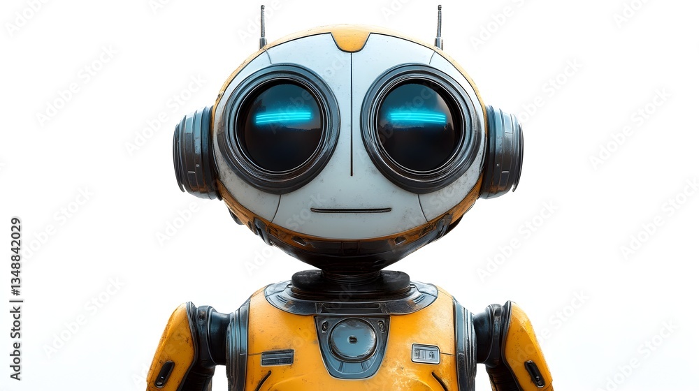 Cute Yellow Robot Character Close Up Cute Yellow Robot Character Close Up