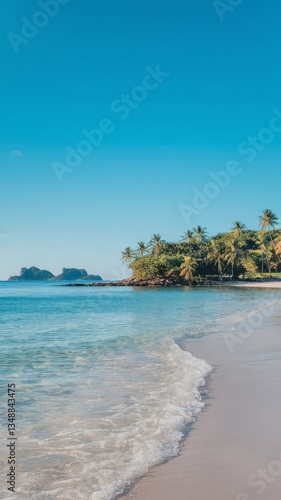 Tropical beach in Ilheus Bahia Brazil with palm trees and islands