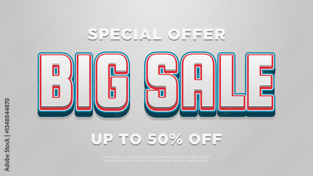 Fototapeta premium Big sale banner with blue red and white letters, special offer.