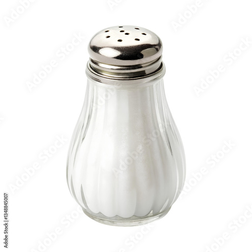 classic glass salt shaker with silver lid, perfect for seasoning dishes