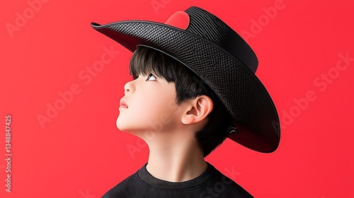 Wallpaper Mural Boy for Cowboy Hat, Red Background, Dreaming. Torontodigital.ca