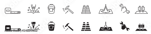 Build and construction icon set. Editable stroke vector illustration.