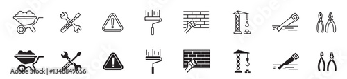 Build and construction icon set. Editable stroke vector illustration.