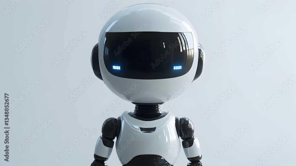 Cute White Robot Portrait With Blue Eyes Cute White Robot Portrait With Blue Eyes